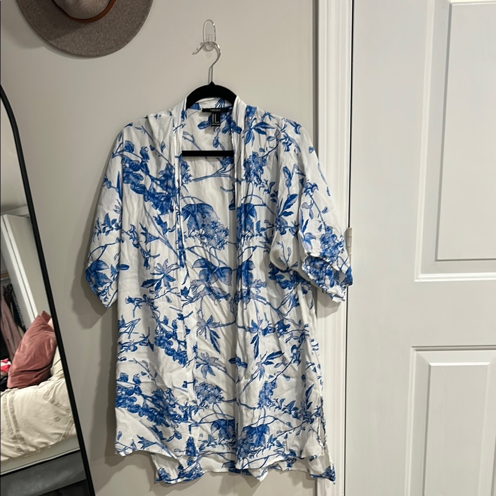 Blue and White Floral Lightweight Shirt Jacket